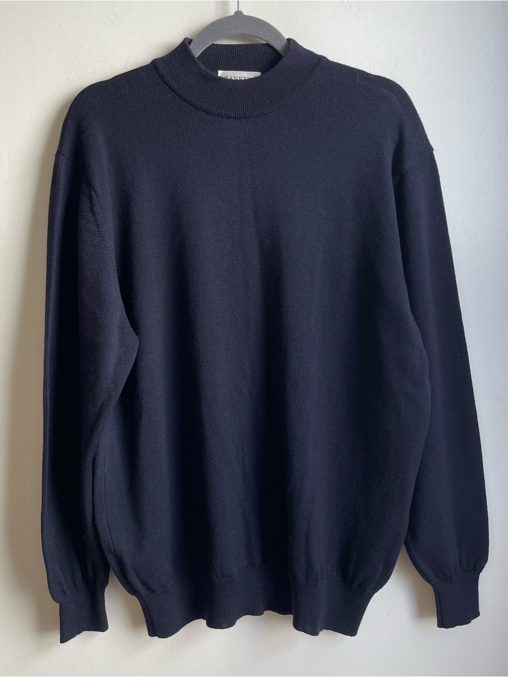 Zanetti Men's Extra Fine Merino Wool Mock Neck Sweater Navy Blue Italy Large